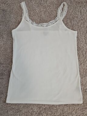 Lace-Trim Ribbed Camisole Tank Top - White